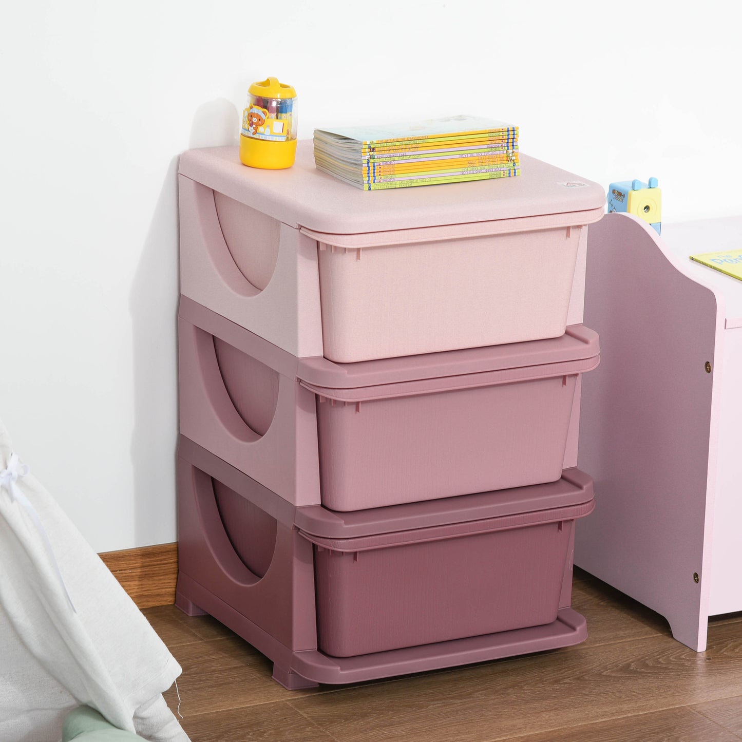 3 Tier Kids Toy Organizer and Storage Bins with 3 Plastic Drawers, Pink Baby & Kids Storage   at Gallery Canada