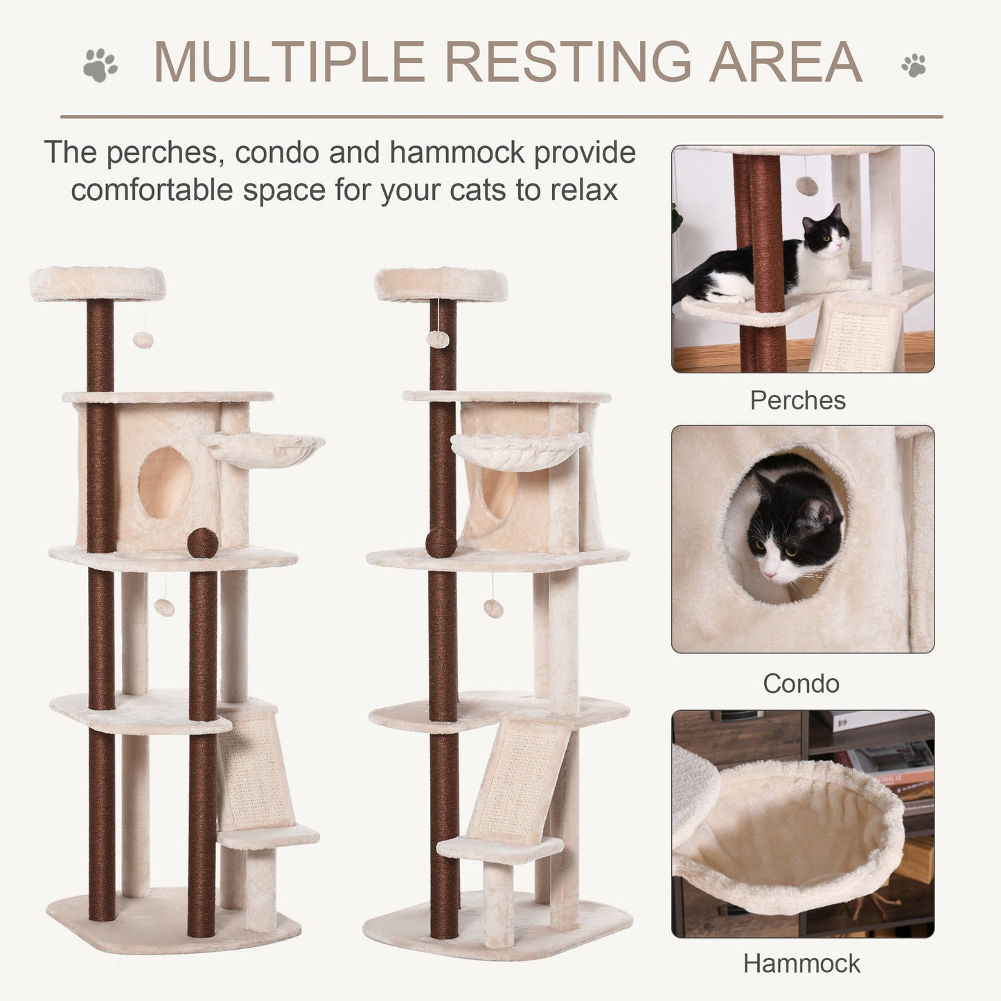 68" Cat Tree Tower, Large Cat Condo Furniture, Multi-Level Cat Tower with Scratching Posts, Ramp, Perches, Dangling Ball Cat Towers   at Gallery Canada