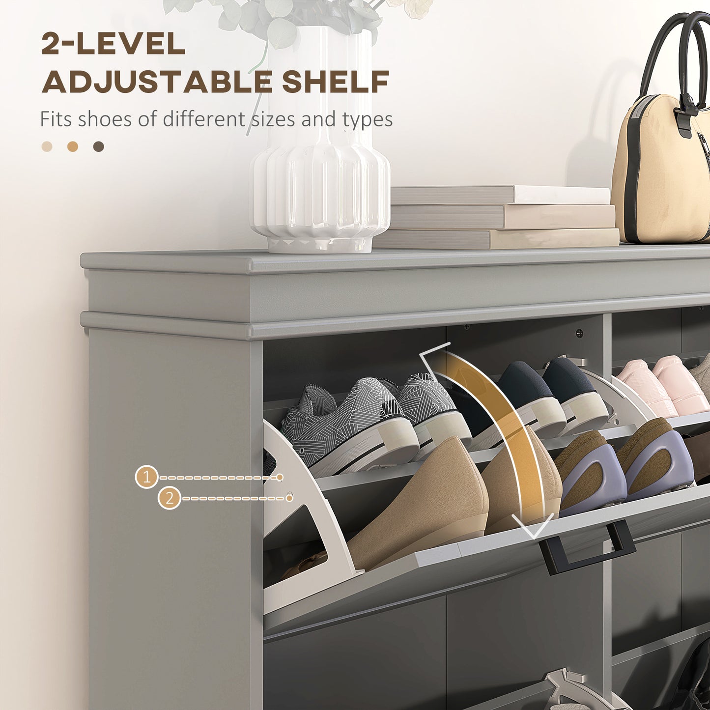 Shoe Storage Cabinet with 4 Flip Drawers and Adjustable Shelves, Narrow Shoe Cabinet for 20 Pairs of Shoes, Grey Shoe Storage Cabinets & Racks   at Gallery Canada