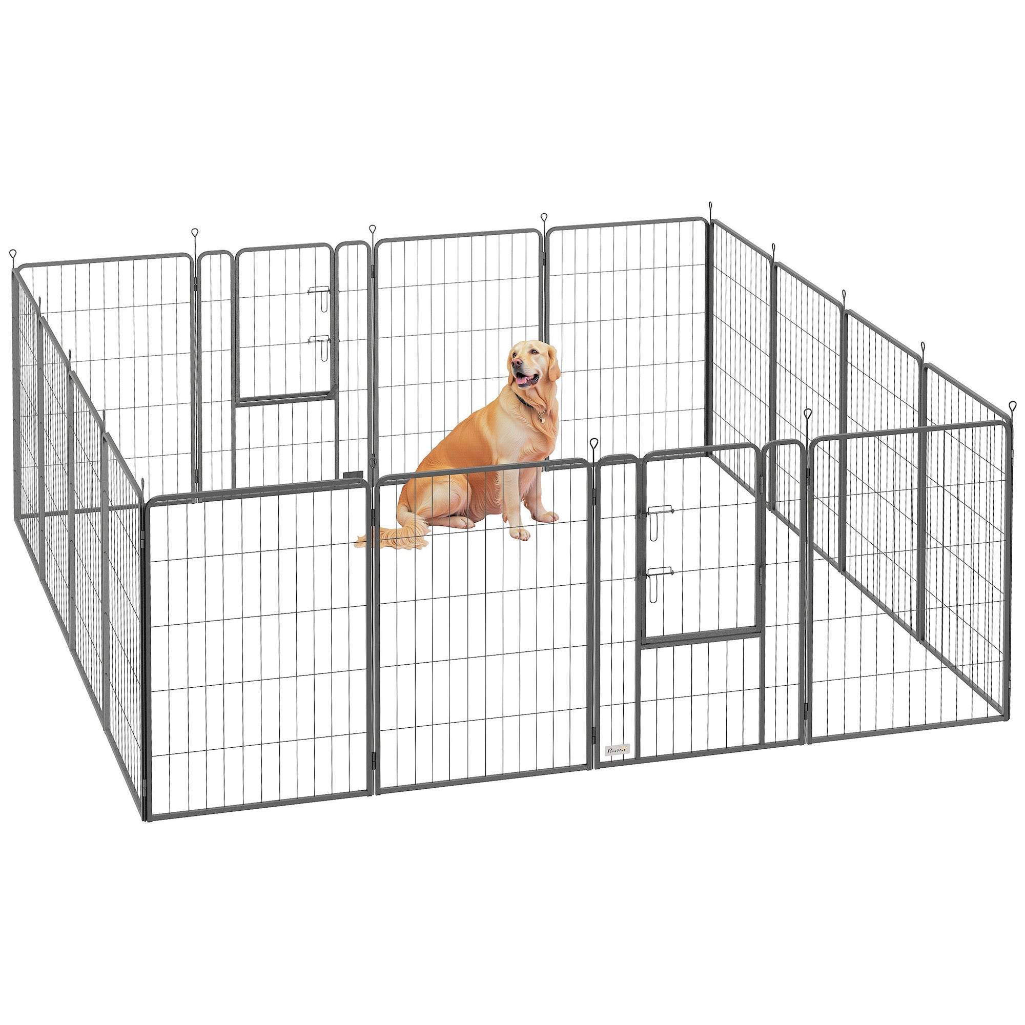 16 Panels Dog Playpen with Straps, Portable &; DIY, for Large Dogs, for Yard, RV, Camping, Garden, 39