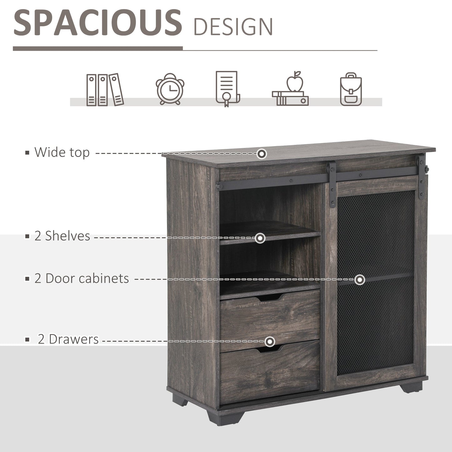 Farmhouse Sideboard Buffet Cabinet with Sliding Door, Drawers, Shelves, Dark Brown Storage Cabinets   at Gallery Canada