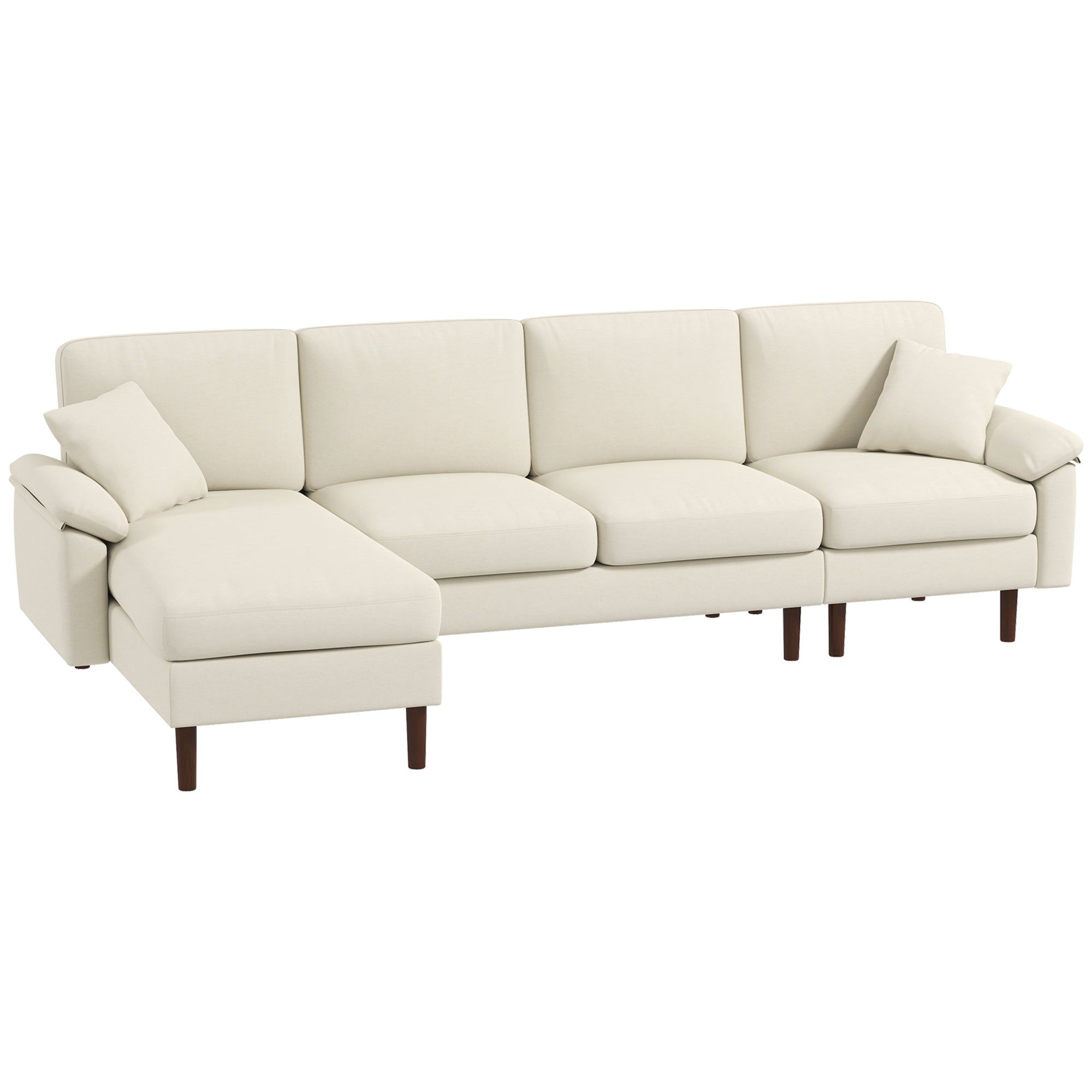 L-Shape Sofa, Modern Sectional Couch with Changeable Chaise Lounge, Pillows and Wooden Legs for Living Room, Cream White 3-Seater Sofas at Gallery Canada