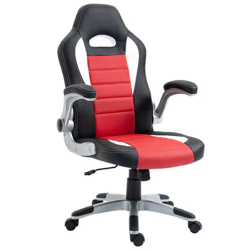 Racing Gaming Chair PU Leather Office Chair Executive Computer Desk Chair with Adjustable Height, Flip Up Armrest, Swivel Wheels, Red