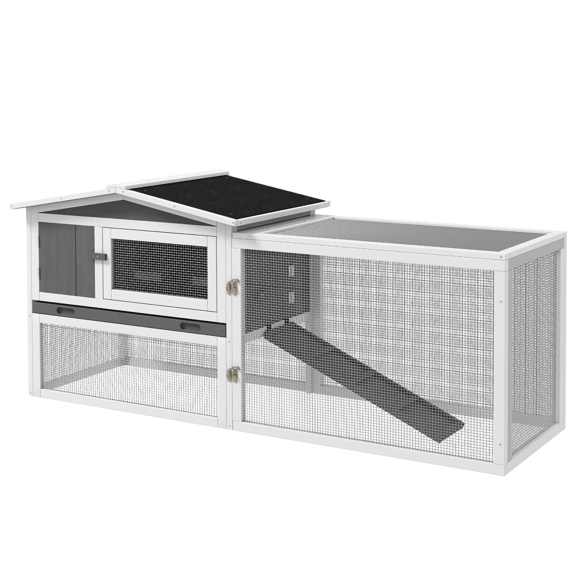 Wooden Rabbit Hutch Guinea Pig House with Removable Tray, Openable Roof, Trough, Run for Tortoises and Ferrets, Grey Rabbit Hutch Light Grey  at Gallery Canada