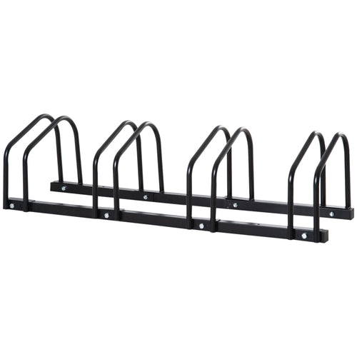 4-Bike Bicycle Floor Parking Rack Cycling Storage Stand Ground Mount Garage Organizer for Indoor and Outdoor Use