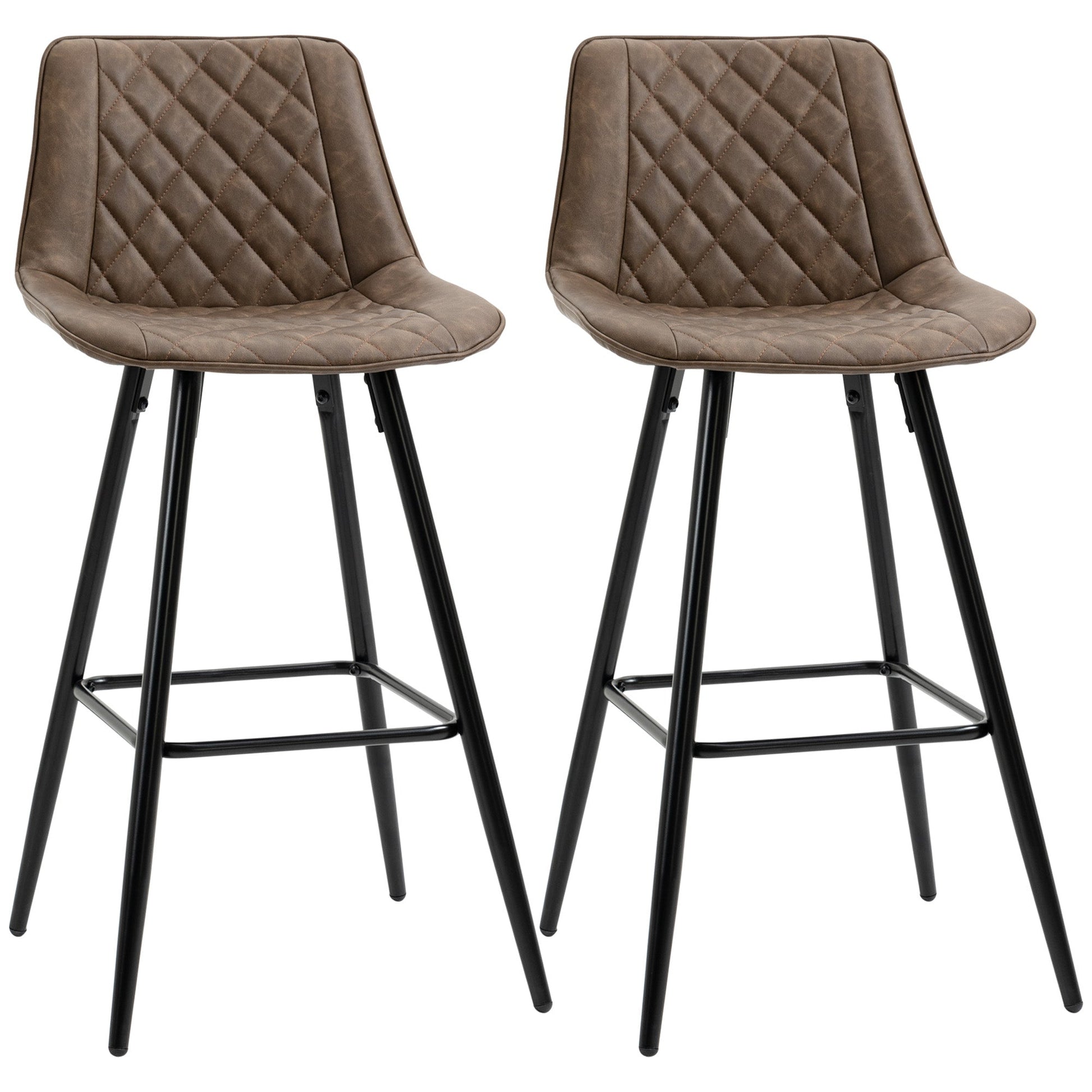 Bar Stools Set of 2, PU Leather Counter Height Bar Chairs, 27.25" Kitchen Stools with Metal Legs for Dining Area, Kitchen Island, Brown Bar Stools Brown  at Gallery Canada