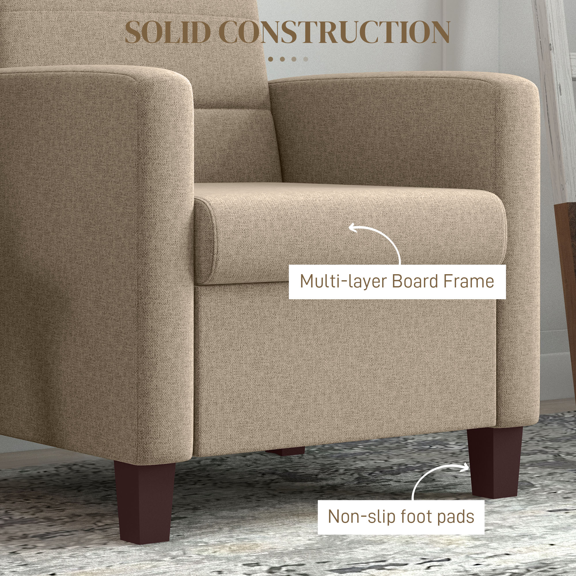 Fabric Accent Chair, Modern Armchair with Seat Cushion and Non-Slip Pads for Living Room, Bedroom, Light Brown Accent Chairs at Gallery Canada