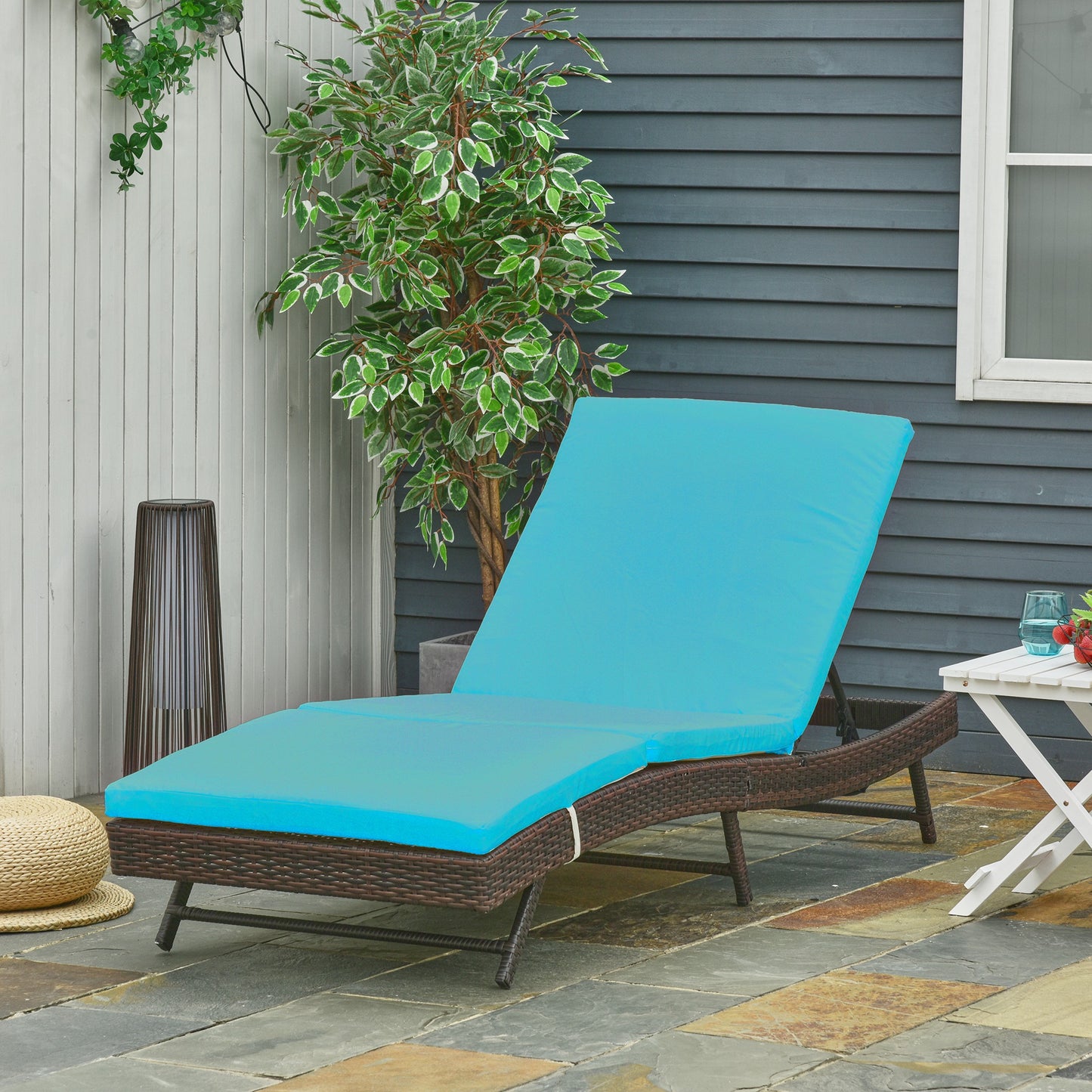 Outdoor Wicker Chaise Lounge Chair, "S" Shape Recliners with 5-Level Backrest, Cushion Steel Frame for Patio, Poolside Turquoise Chaise Loungers Multi Colour  at Gallery Canada