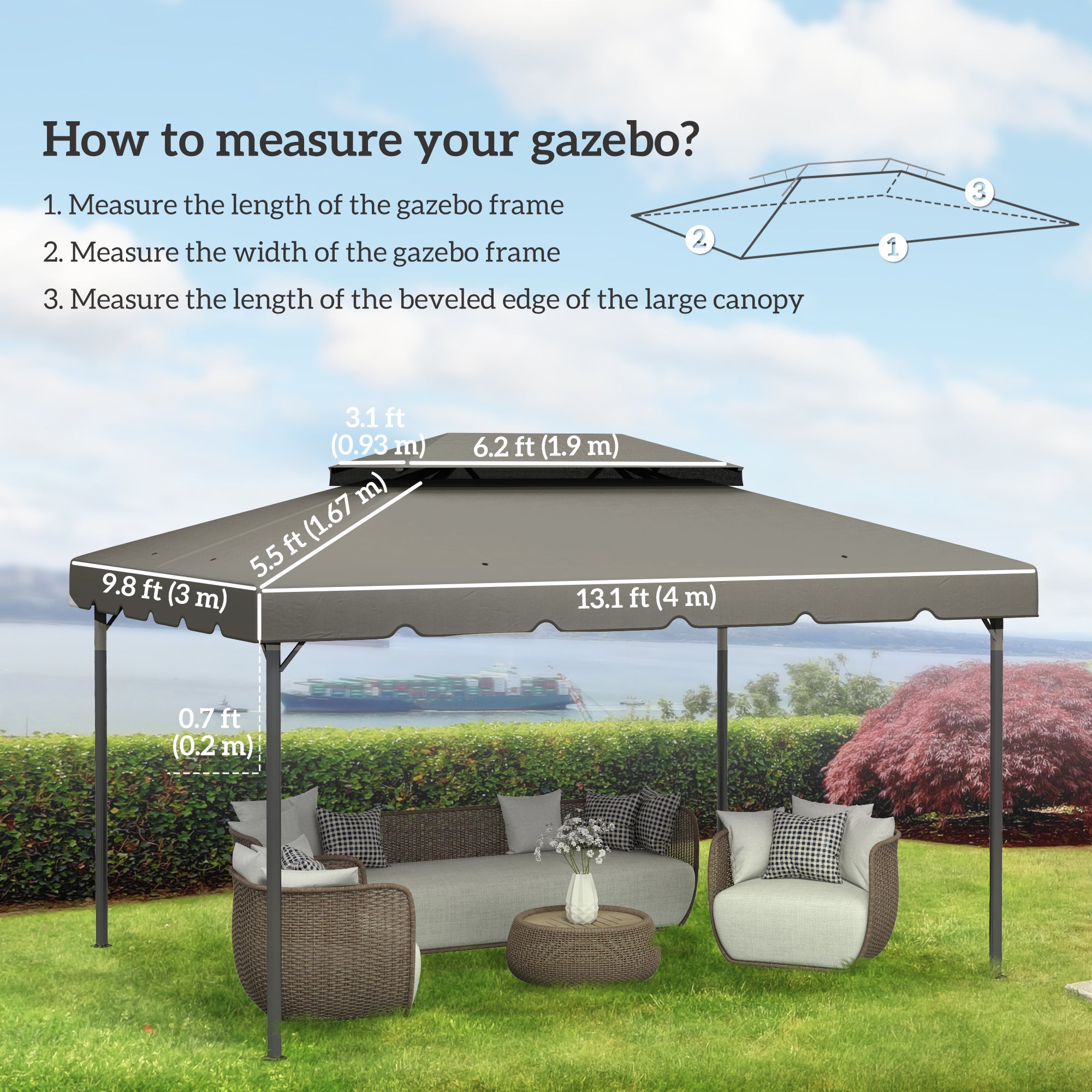 13.1' x 9.8' Gazebo Replacement Canopy, Gazebo Top Cover with Double Vented Roof for Garden Patio(TOP ONLY), Grey Gazebo Canopy Replacement at Gallery Canada