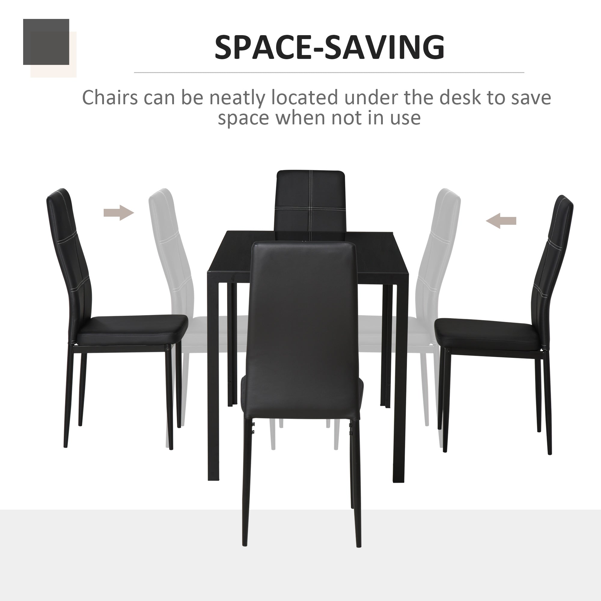 5-Piece Glass Dining Table Set with Faux Leather Chairs, Metal Frame, Black Bar Sets   at Gallery Canada