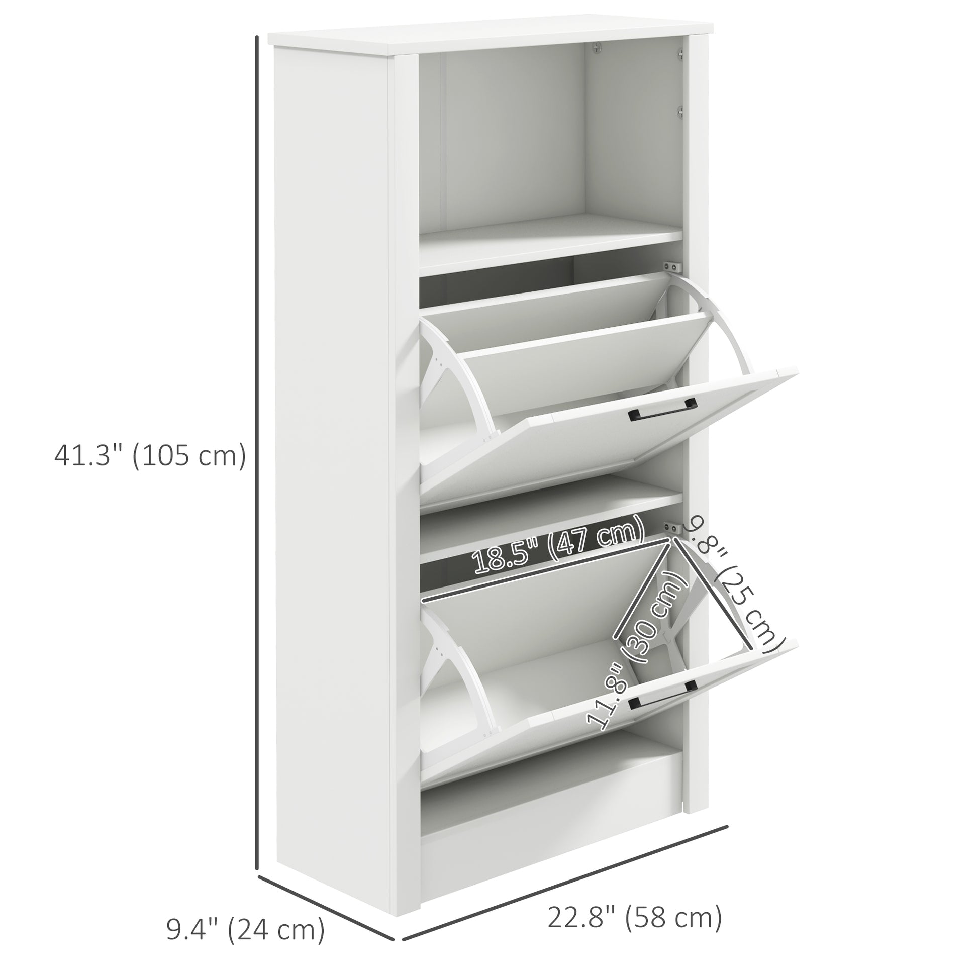 Narrow Shoe Cabinet with Open Shelf and 2 Flip Drawers for 10 Pairs of Shoes, for Entryway, Hallway, White Shoe Storage Cabinets & Racks   at Gallery Canada