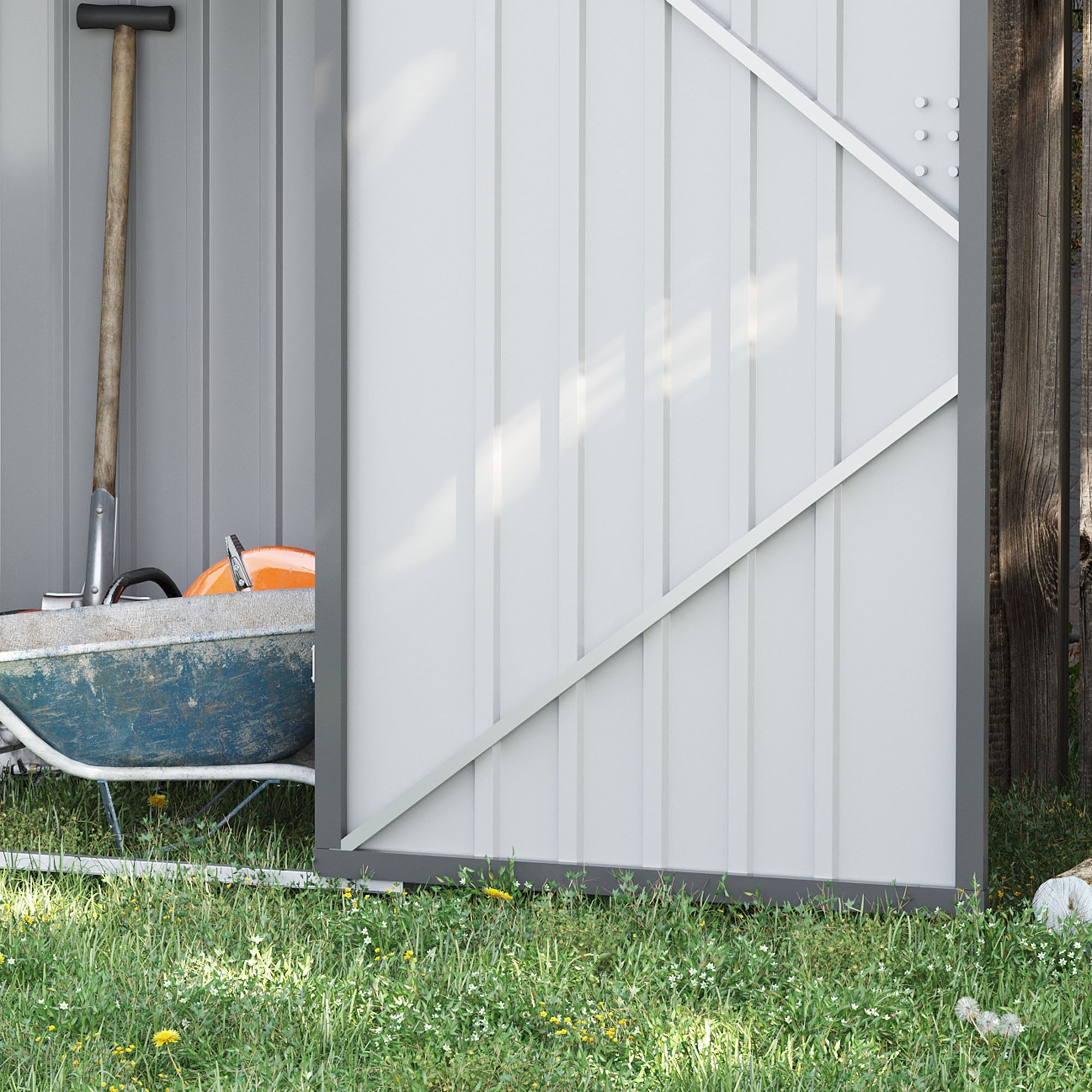 3.3' x 3.4' Lean-to Garden Storage Shed, Outdoor Galvanized Steel Tool House with Lockable Door for Patio Grey Sheds at Gallery Canada