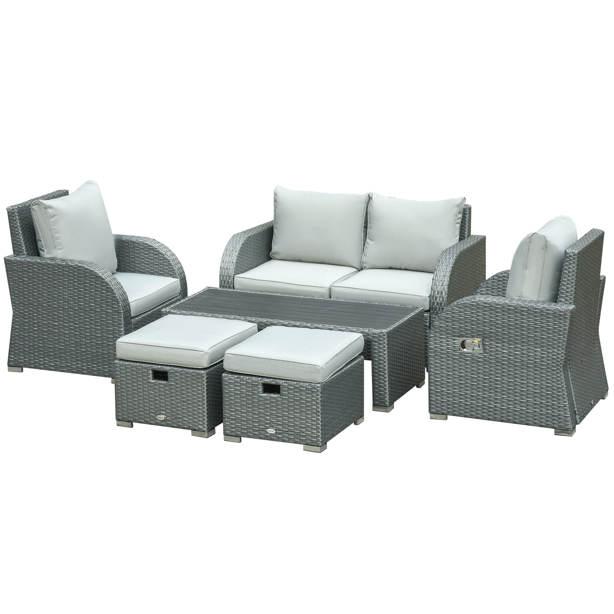 6 PCS Outdoor Rattan Wicker Sofa Set Patio All Weather Furniture w/ Tea Table &; Cushion for Backyard Garden Grey Patio Furniture Sets at Gallery Canada