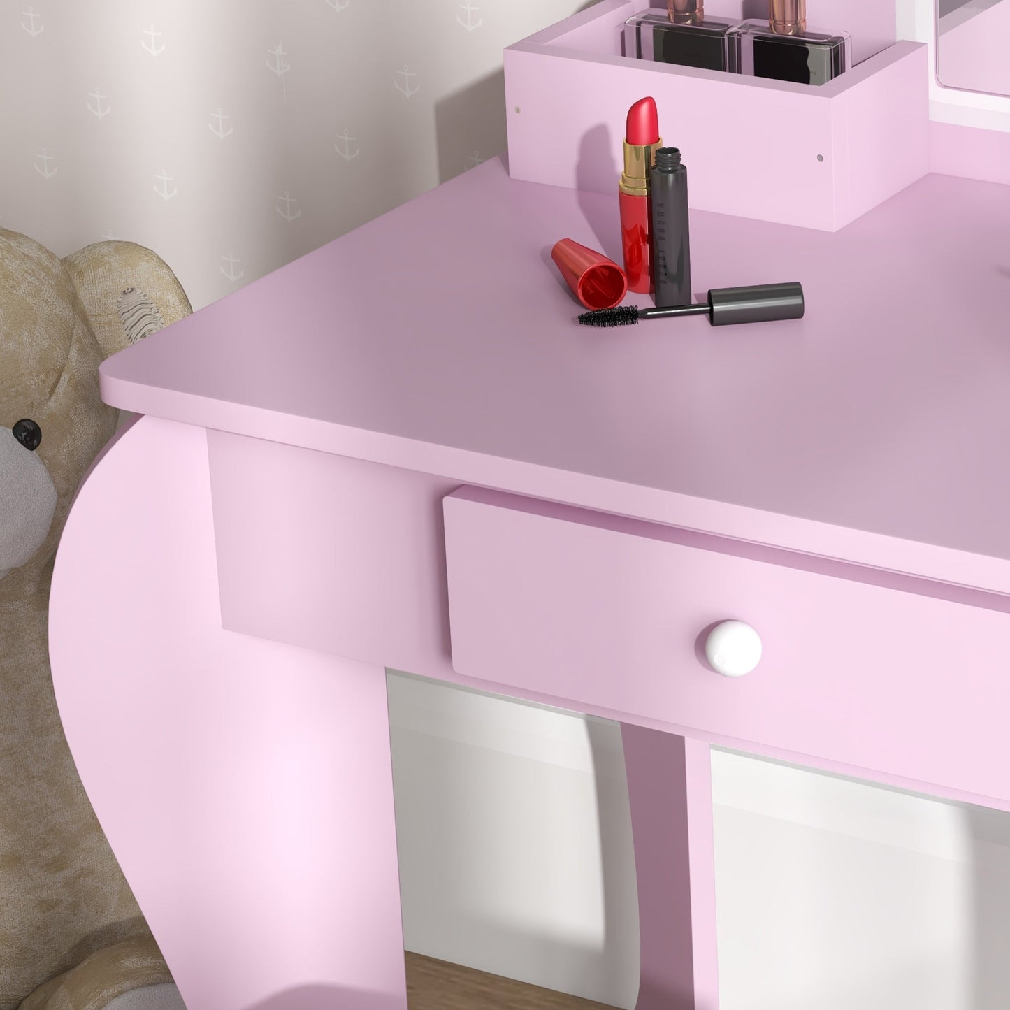 Makeup Vanity with Mirror and Stool, Cloud Design, Drawer, Storage Boxes, for 3-6 Years Old, Pink Toy Vanity   at Gallery Canada