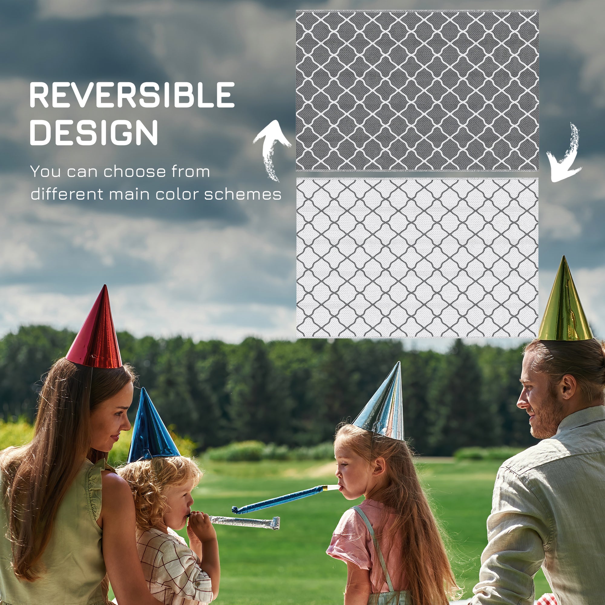 Waterproof Outdoor Rug, 6' x 9' RV Rug Reversible Mat for Backyard, Deck, Picnic, Beach, Camping, Grey &; White Net Outdoor Reversible Rugs at Gallery Canada