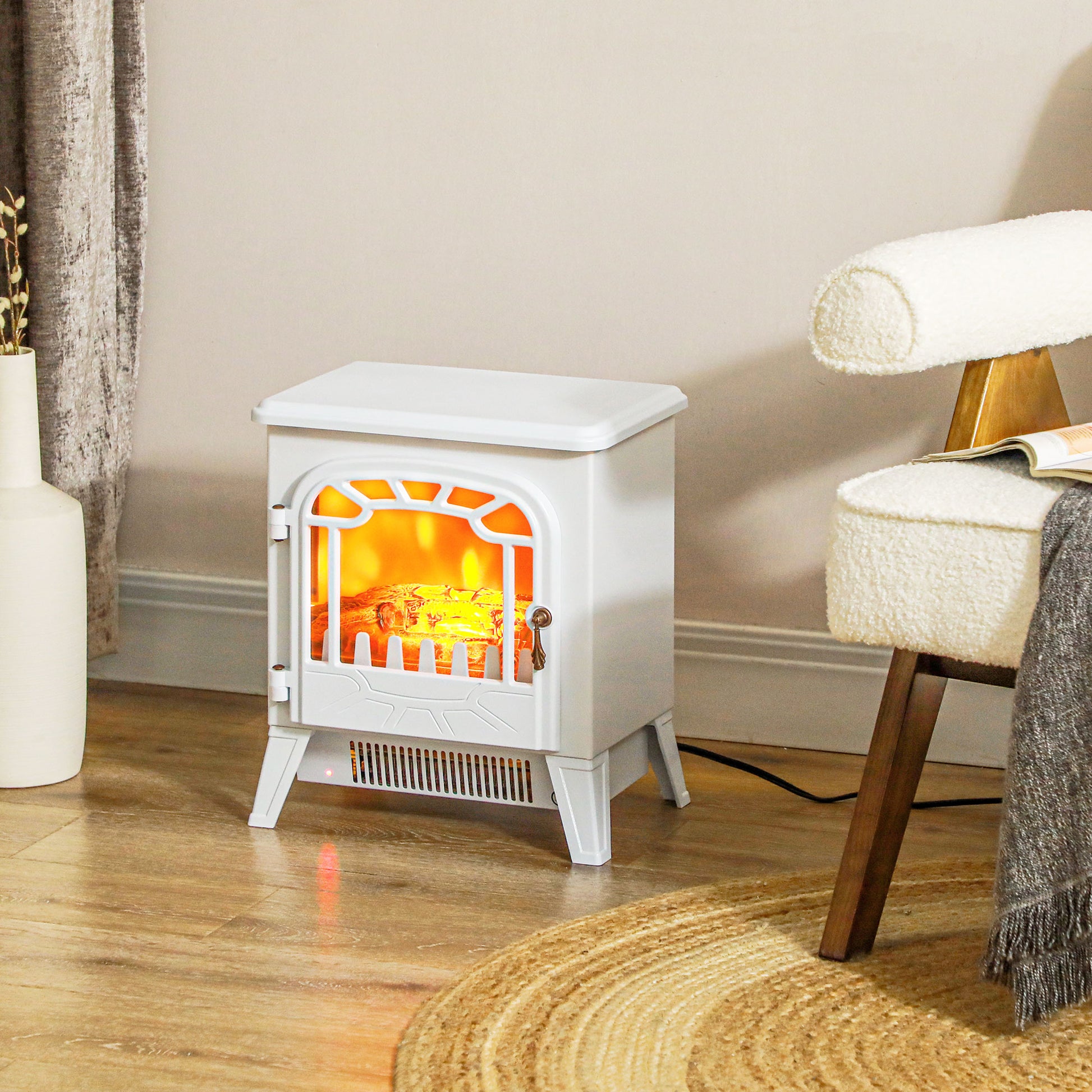 Freestanding Electric Fireplace Stove Heater with Overheat Protection and Realistic Flame Effect, 750W/1500W, White Electric Fireplaces White  at Gallery Canada