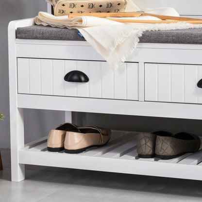 Multi-Functional Coat Stand with Shoe Storage Bench, Drawers, Padded Seat - White Clothing Storage   at Gallery Canada