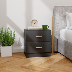 Bedside Table with 2 Drawers, Modern Nightstand for Bedroom, Black Bedside Tables Black at Gallery Canada