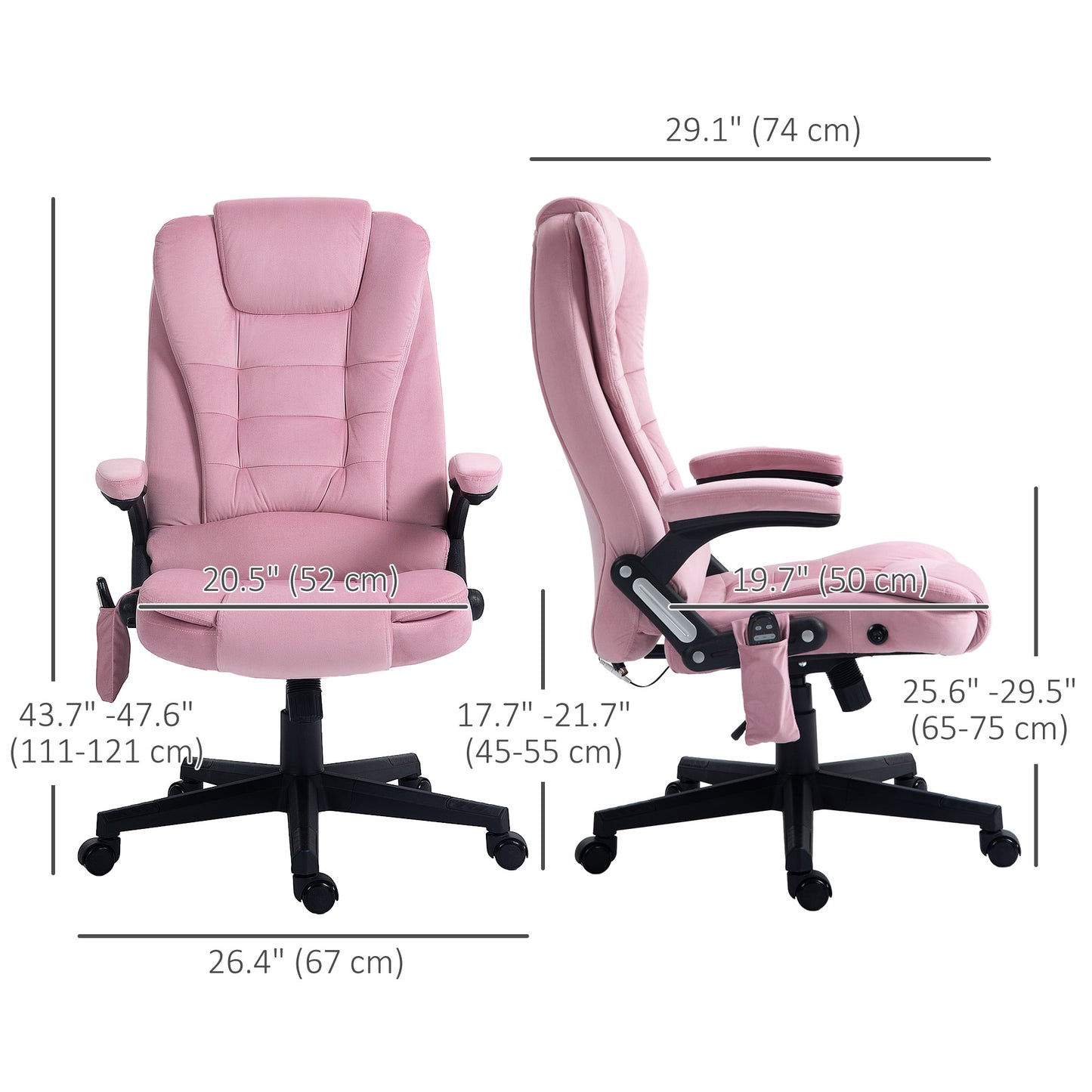 6 Point Vibrating Massage Office Chair High Back Executive Chair with Reclining Back, Swivel Wheels, Pink Massage Chairs   at Gallery Canada