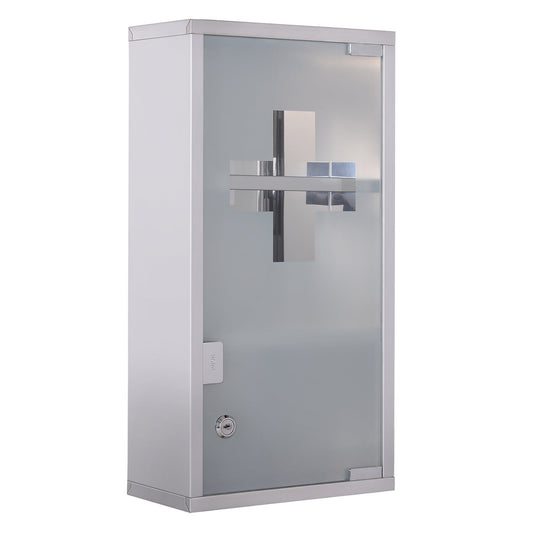 Wall Mount Medicine Cabinet Bathroom Cabinet with 2 Shelves, Stainless Steel Frame and Glass Door, Lockable with 2 Keys Mirror Medicine Cabinets Silver  at Gallery Canada