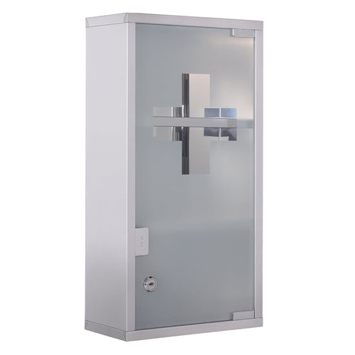 Wall Mount Medicine Cabinet Bathroom Cabinet with 2 Shelves, Stainless Steel Frame and Glass Door, Lockable with 2 Keys