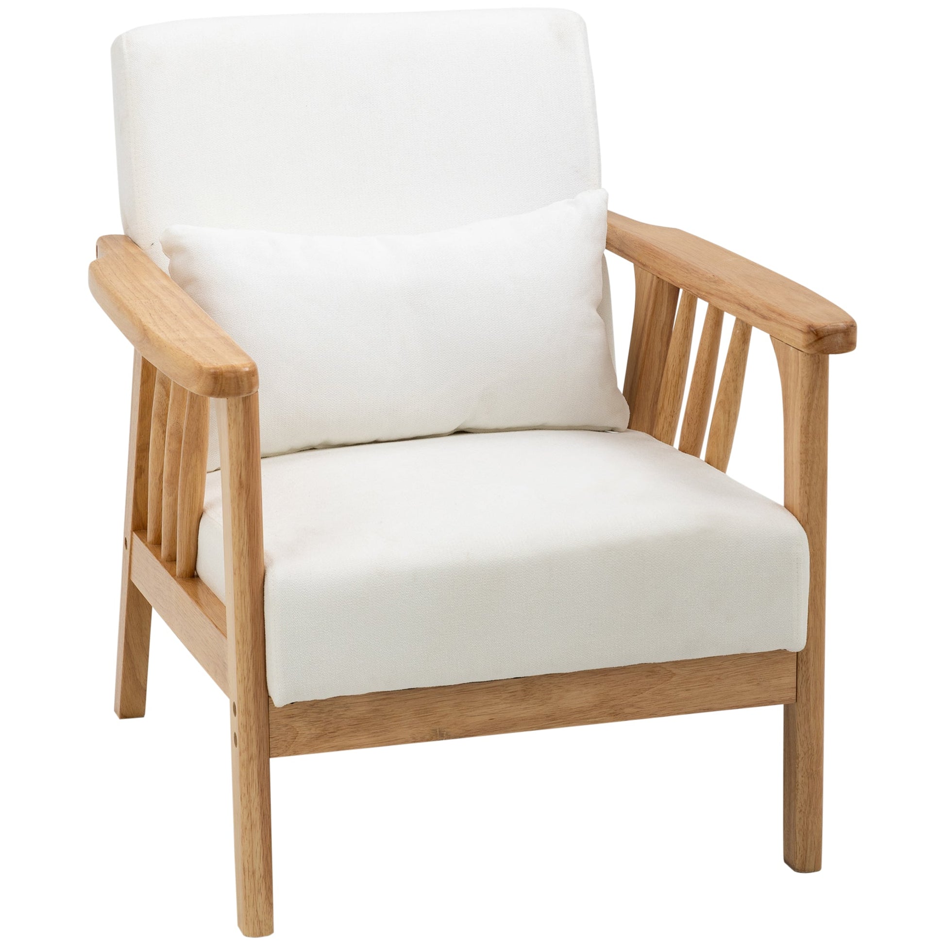 Armchair Upholstered Lounge Chair with Rubber Wood Frame Throw Pillows and Comfortable Cushion, White Accent Chairs Cream  at Gallery Canada