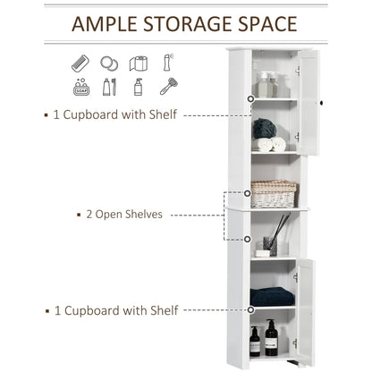 Tall Bathroom Cabinet, Freestanding Linen Cabinet with Open Shelves and 2 Cupboards, Narrow Storage Cabinet, White Bathroom Cabinets   at Gallery Canada