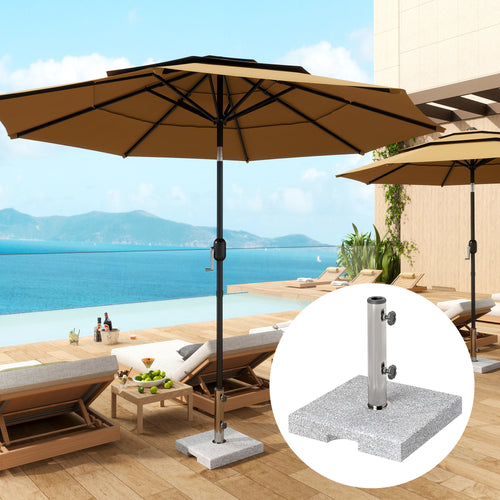 Square Patio Umbrella Base, Outdoor Umbrella Stand with Handles 2 Adjustable Knobs, Heavy Duty Patio Umbrella Stand for Garden Deck Poolside, Grey