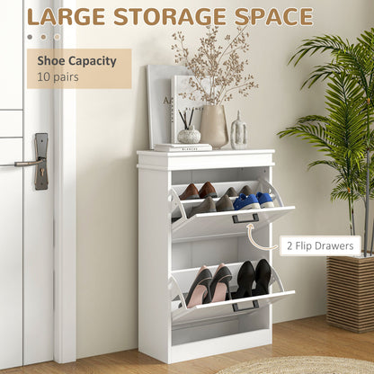 Shoe Storage Cabinet with 2 Flip Drawers and Adjustable Shelves, Narrow Shoe Cabinet for 10 Pairs of Shoes, White Shoe Storage Cabinets & Racks   at Gallery Canada