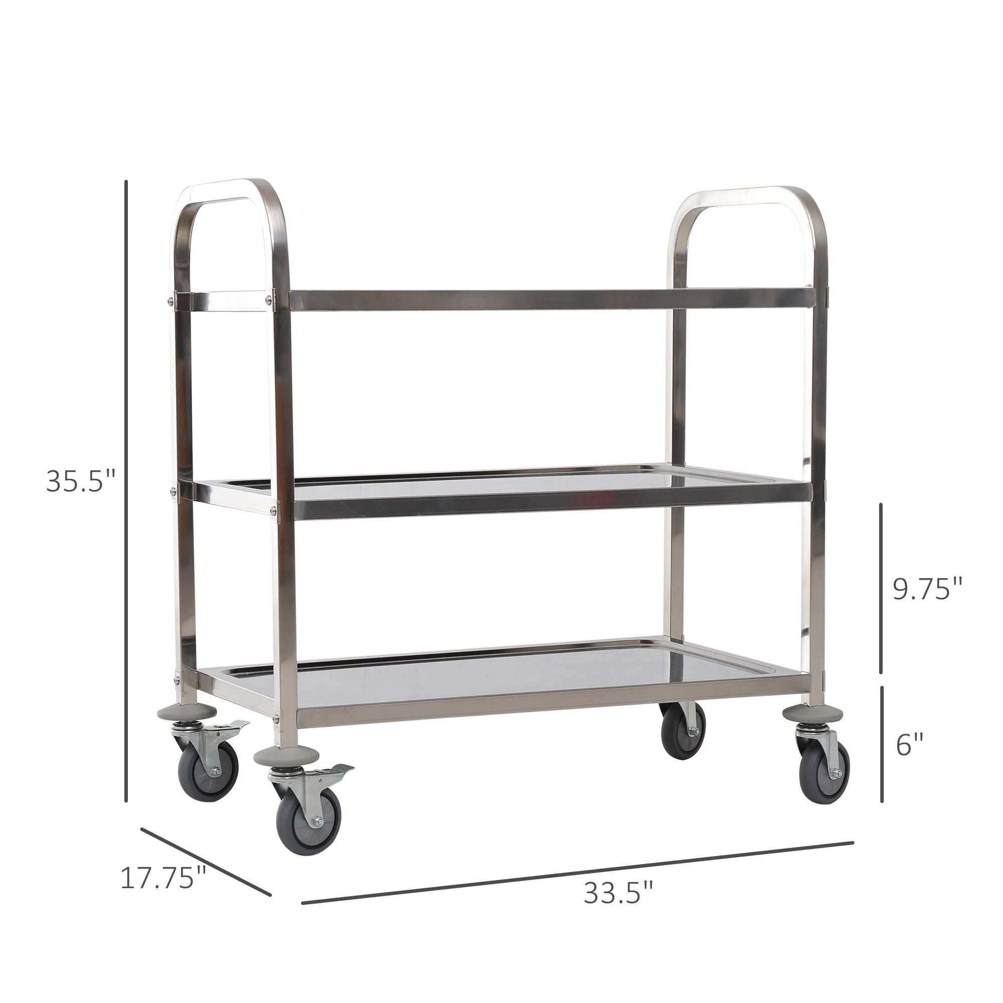 Stainless Steel 3-Tier Kitchen Trolley, 330LBS Capacity, Rolling Utility Cart, Silver Kitchen Islands & Kitchen Carts   at Gallery Canada