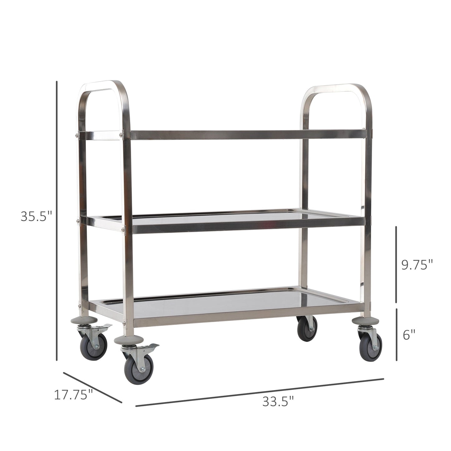 Stainless Steel 3-Tier Kitchen Trolley, 330LBS Capacity, Rolling Utility Cart, Silver Kitchen Islands & Kitchen Carts   at Gallery Canada