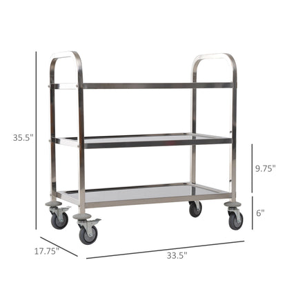 Stainless Steel 3-Tier Kitchen Trolley, 330LBS Capacity, Rolling Utility Cart, Silver Kitchen Islands & Kitchen Carts   at Gallery Canada