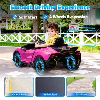 12V Lamborghini Autentica Licensed Kids Car with Remote Control, 4 Wheels Spring Suspension, Soft Start, Pink Electric Toy Cars   at Gallery Canada