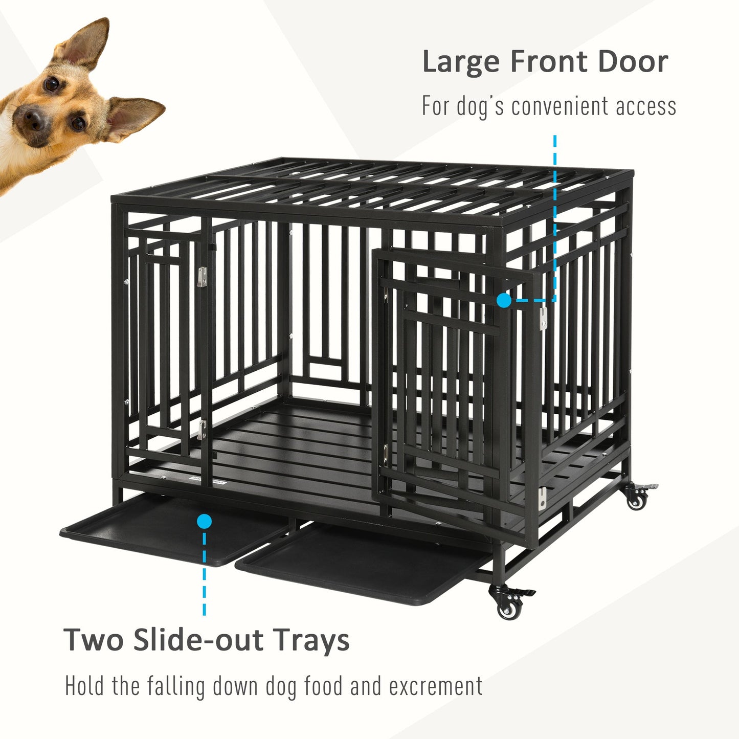 45" Heavy Duty Steel Dog Crate Kennel Pet Cage with Wheels for Convenient Access Anti-Pinching Floor, Black Houses, Kennels & Pens   at Gallery Canada