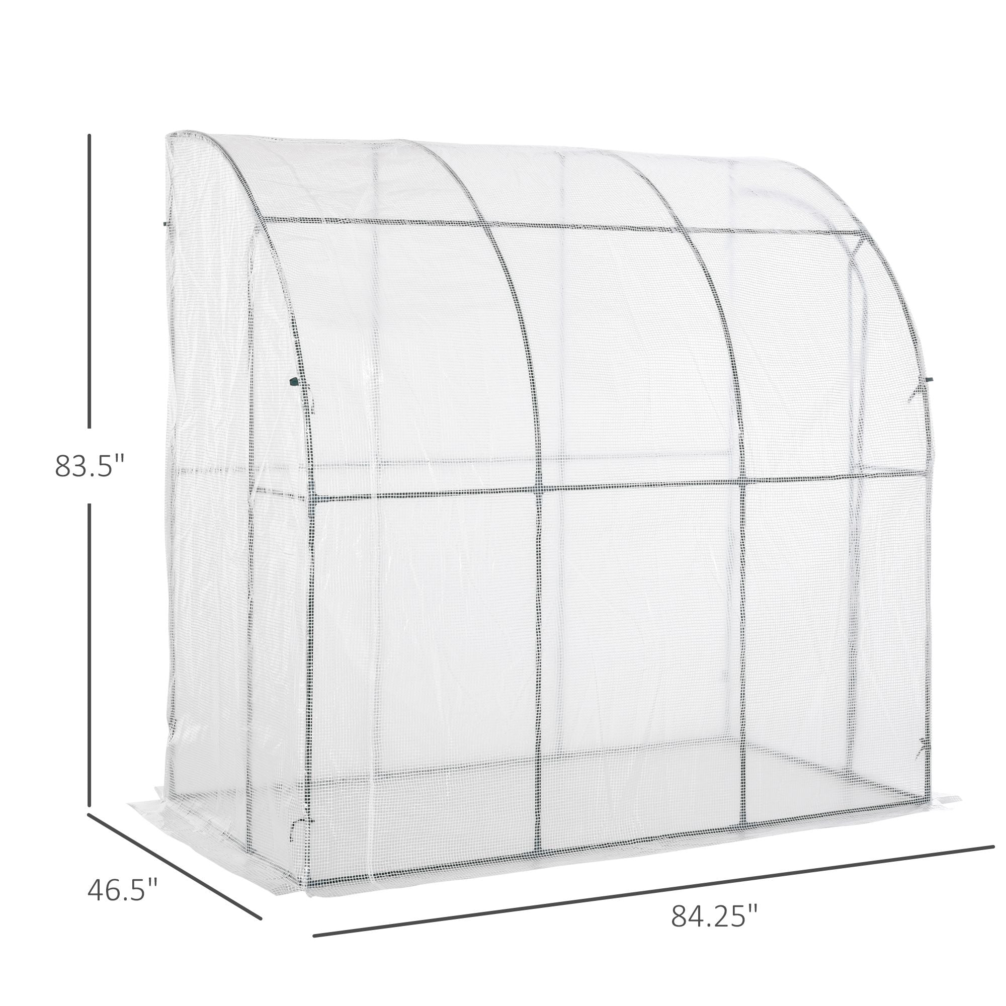 7' x 4' x 7' Outdoor Lean-to Walk-in Garden Greenhouse with Roll-Up Door Hot House for Plants Herbs Vegetables, White Walk In Greenhouses   at Gallery Canada