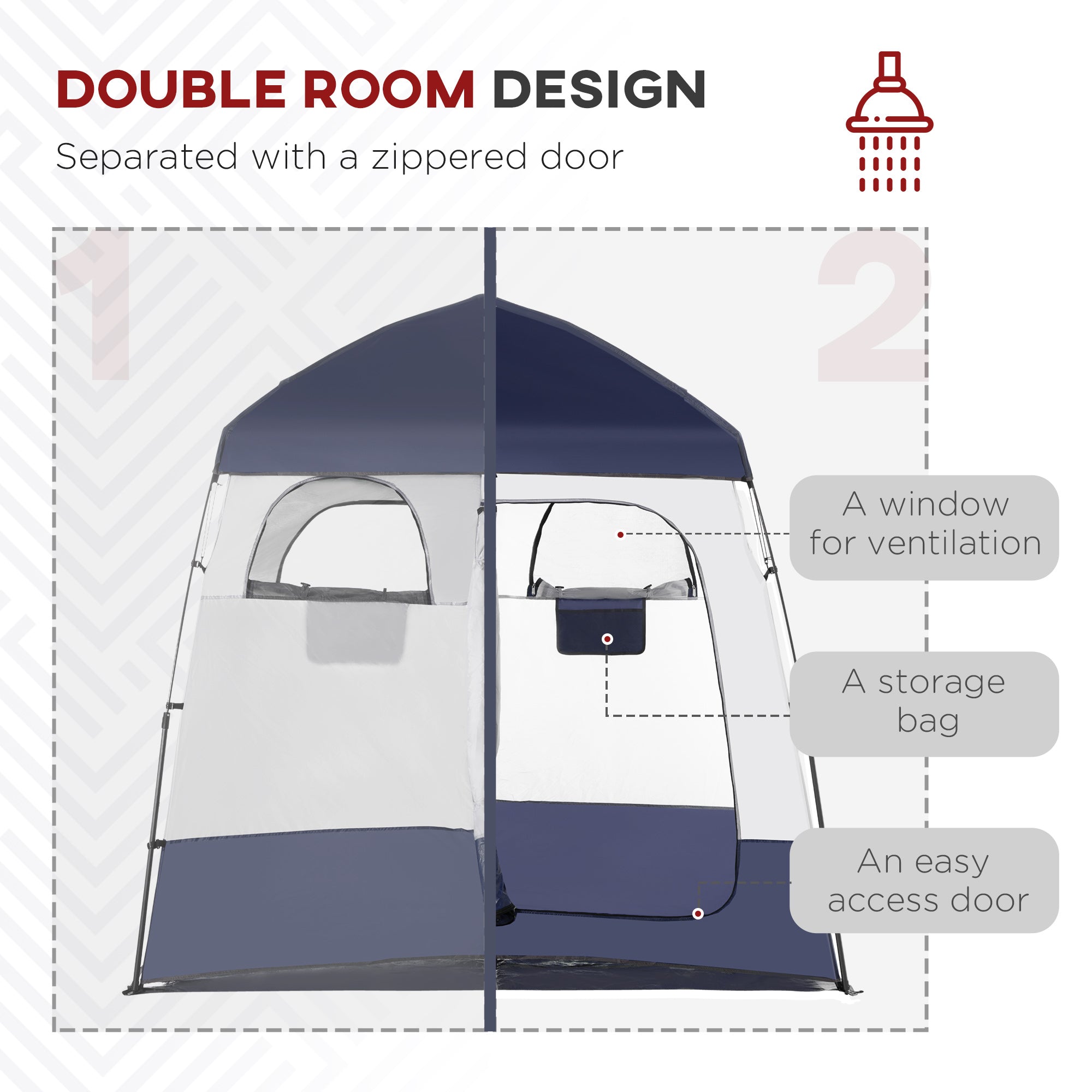 Outdoor Portable Pop Up Shower Tent Changing Tent Privacy Enclosure with 2 Rooms, Shower Bag, Floor for Camping, Blue Camping Tents at Gallery Canada