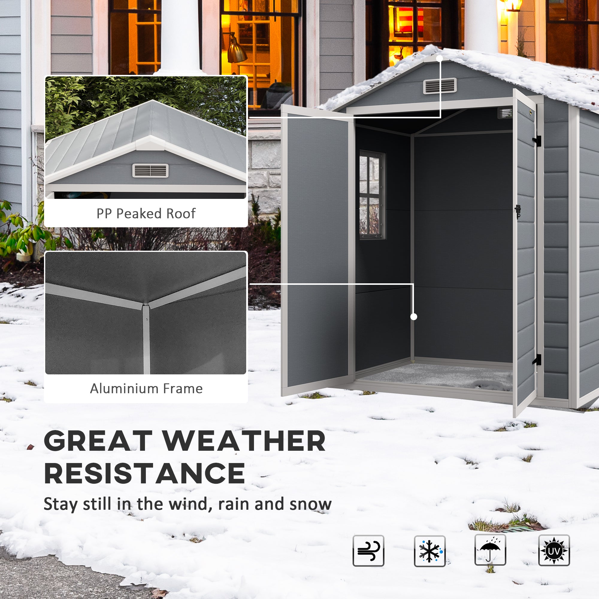 6x4.5FT Plastic Shed, Lockable Garden Tool Storage House with Double Doors and Vent, Grey Sheds   at Gallery Canada