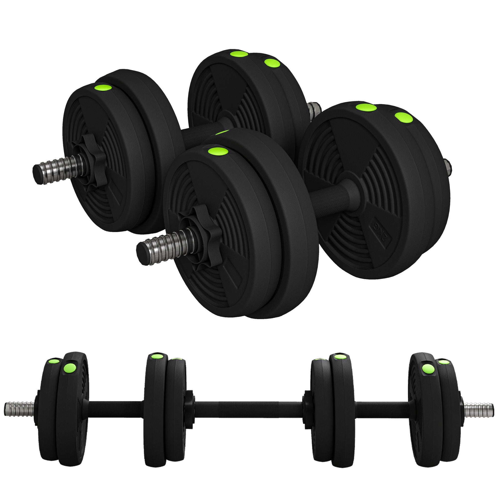 33LBS 2-in-1 Adjustable Barbell &; Dumbbells Set, Weights Set with Non-slip Handles for Men and Women Home Gym Training Dumbbells & Barbells Green and Black at Gallery Canada