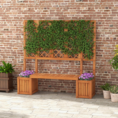 Wood Outdoor Bench with Trellis for Climbing Plants and 2 Planter Boxes Garden Planter with Bench Privacy Panel Brown Patio Chairs   at Gallery Canada