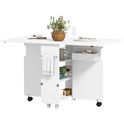 Folding Dining Table with Storage, Drop Leaf Kitchen Table on Wheels with Box, Shelves and Towel Racks, White Bar Tables & Dining Tables   at Gallery Canada