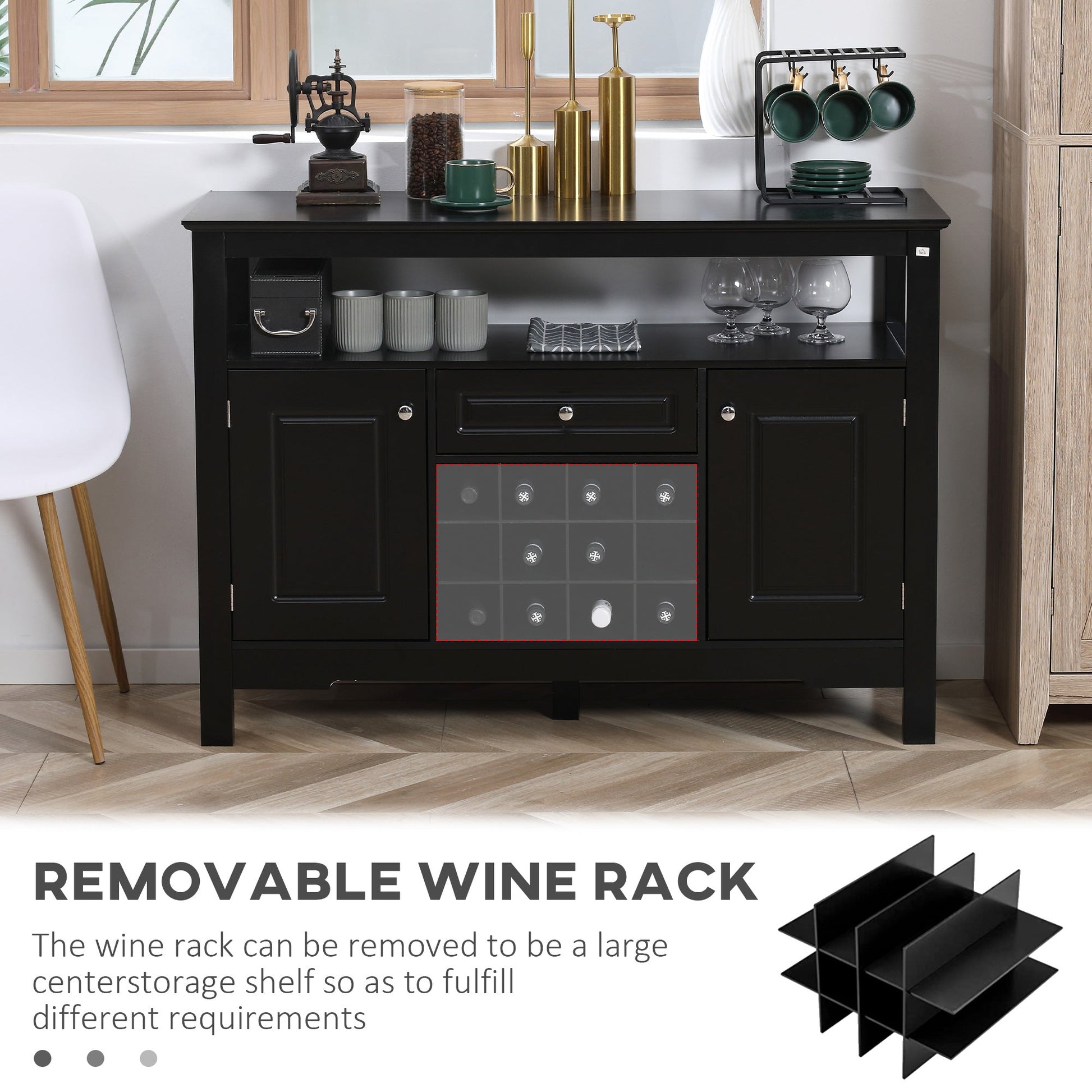 Sideboard Buffet Credenza Storage Cabinet with Drawer and Removable Wine Rack, Black Bar Cabinets   at Gallery Canada