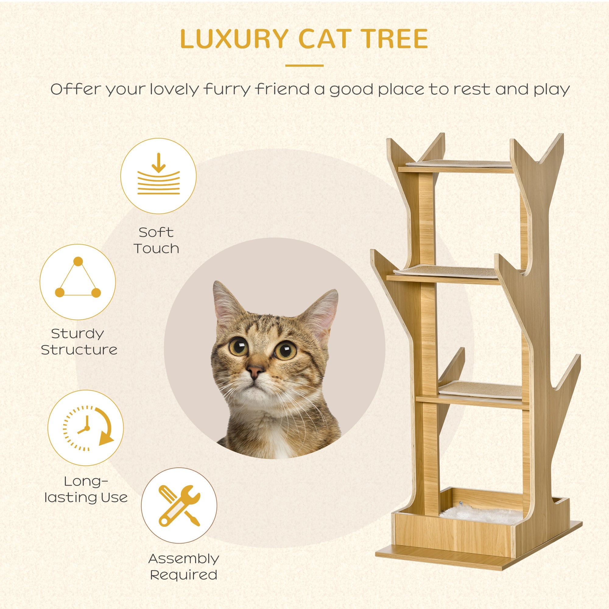 4-level Platform Cat Tree with Resting House, Activity Center for kittens, Cat Tower Furniture with Cushion, Oak Cat Towers   at Gallery Canada