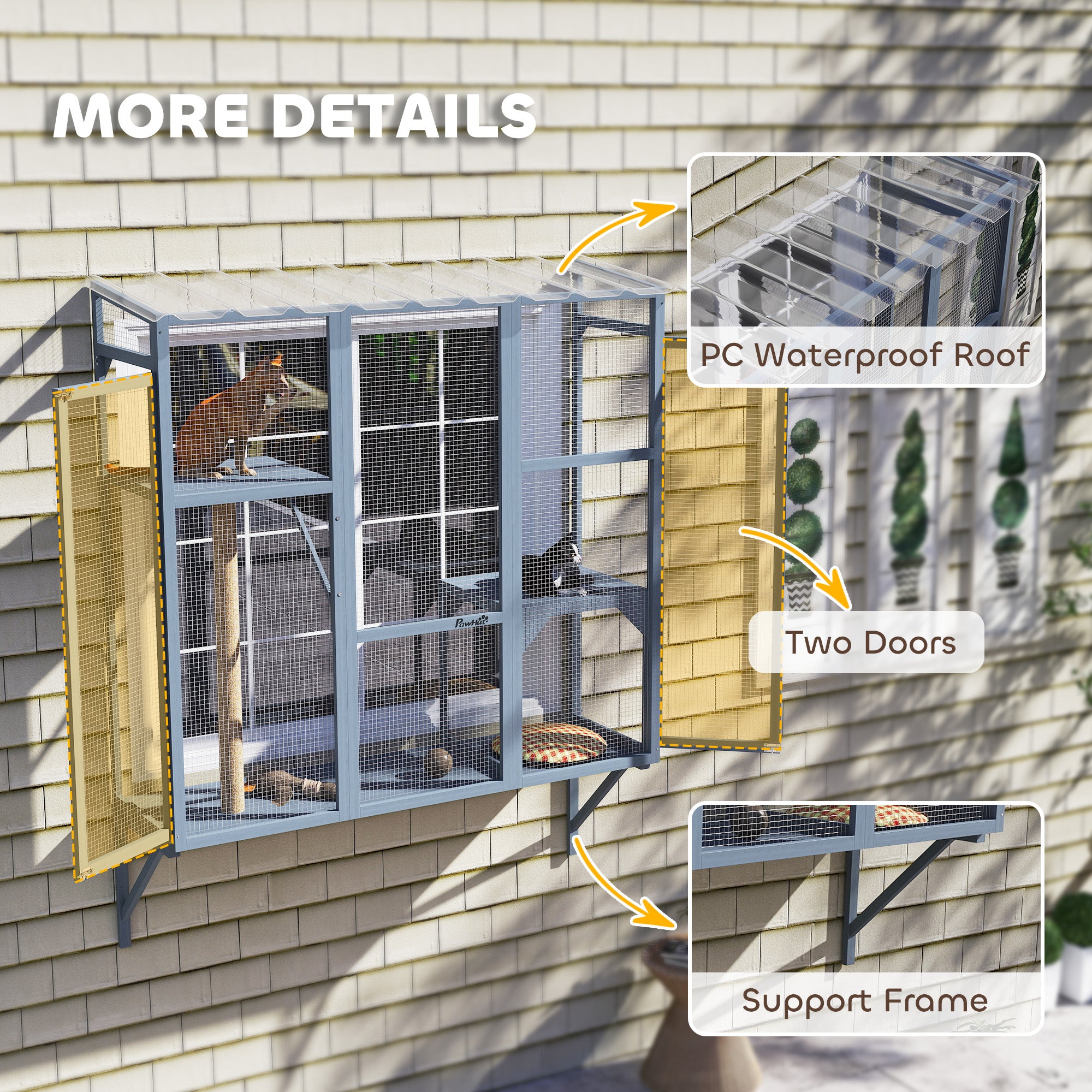 Wooden Catio Outdoor, Cat Window Box Enclosure for 2-3 Large Cats with 2 Jumping Platforms &; Scratching Post, Grey Outdoor Cat Enclosures at Gallery Canada