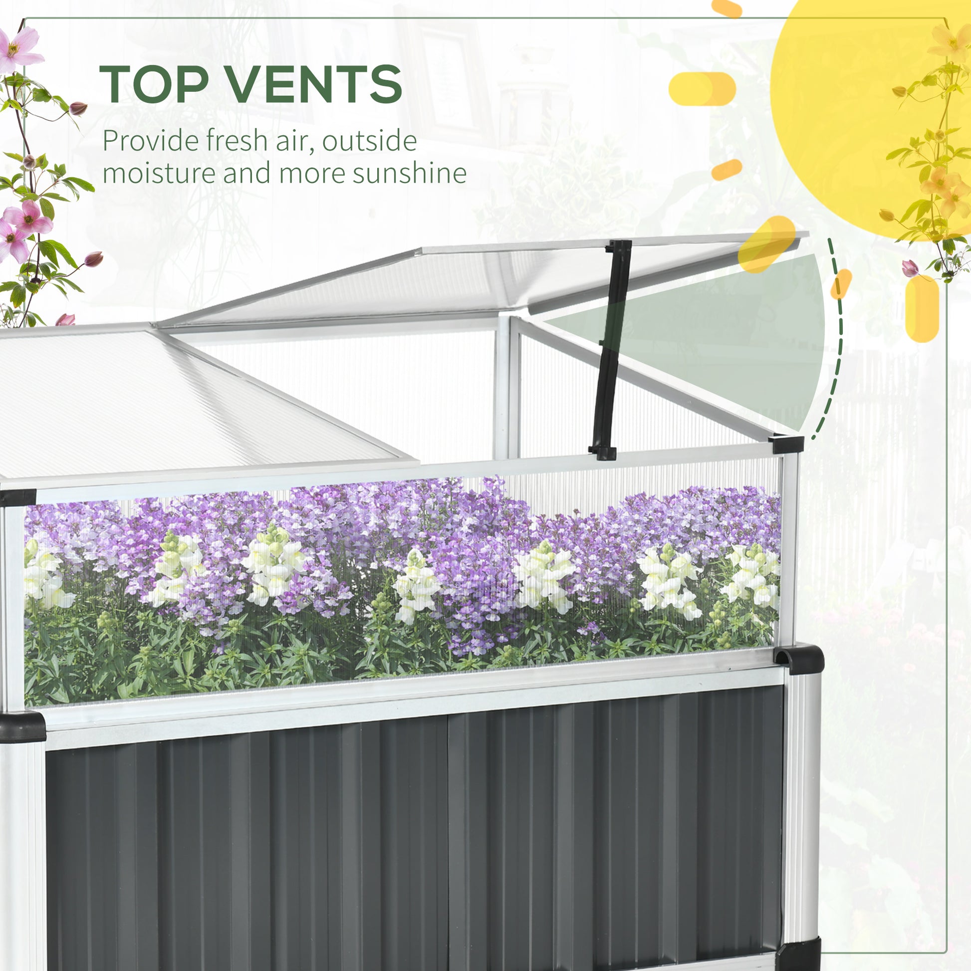 31"x20"x29" Raised Garden Bed with Greenhouse, Windows, Galvanized Steel Frame for Vegetables Flowers Herbs, Dark Grey Elevated Garden Beds   at Gallery Canada