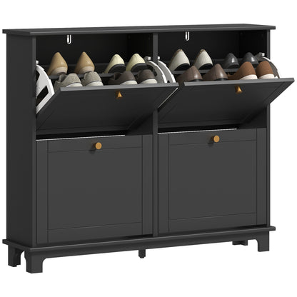 Modern Shoe Storage Cabinet, Narrow Shoe Cabinet with 4 Flip Drawers, Adjustable Shelves, 5 Legs for Entryway, Black Shoe Storage Cabinets & Racks   at Gallery Canada