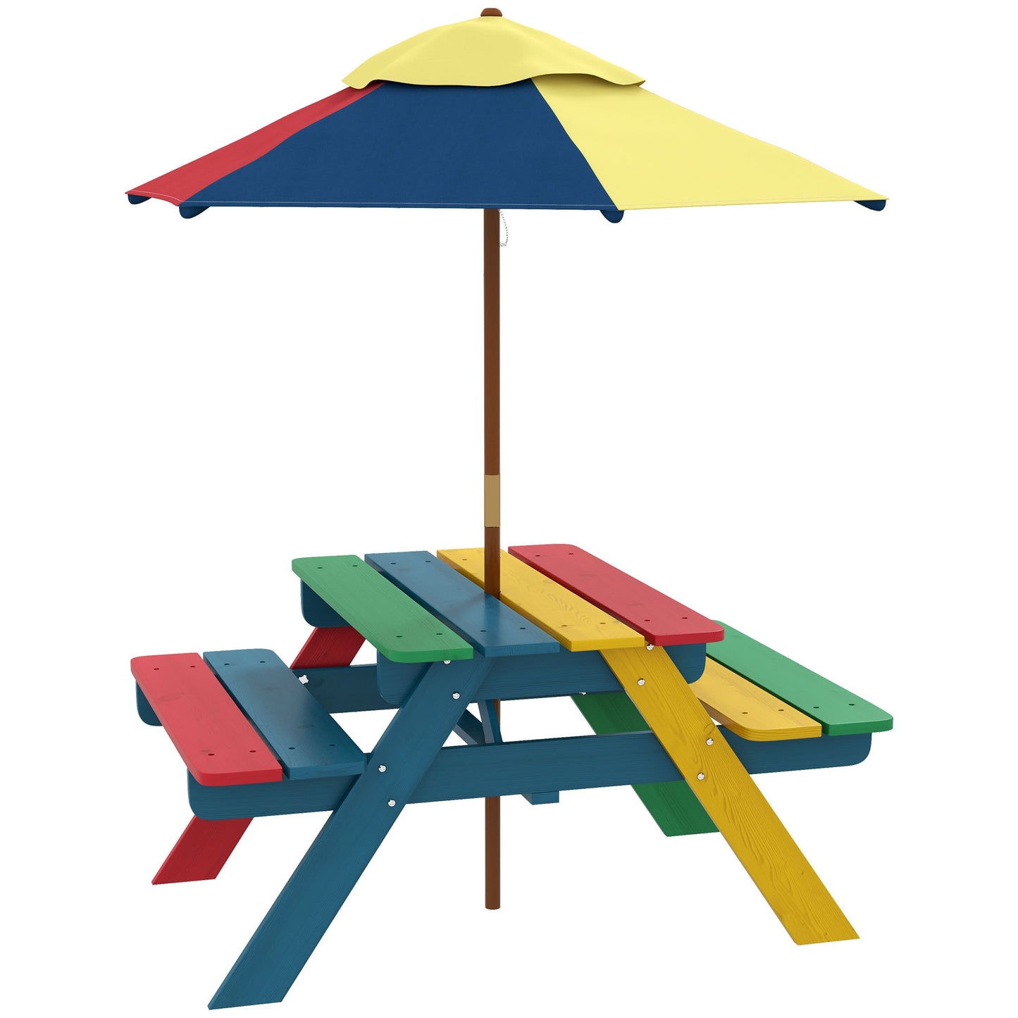 Wooden Kids Picnic Table Bench Set with Removable Umbrella for Backyard, Garden, 3-6 Years Old Kids Outdoor Furniture Multi Colour  at Gallery Canada