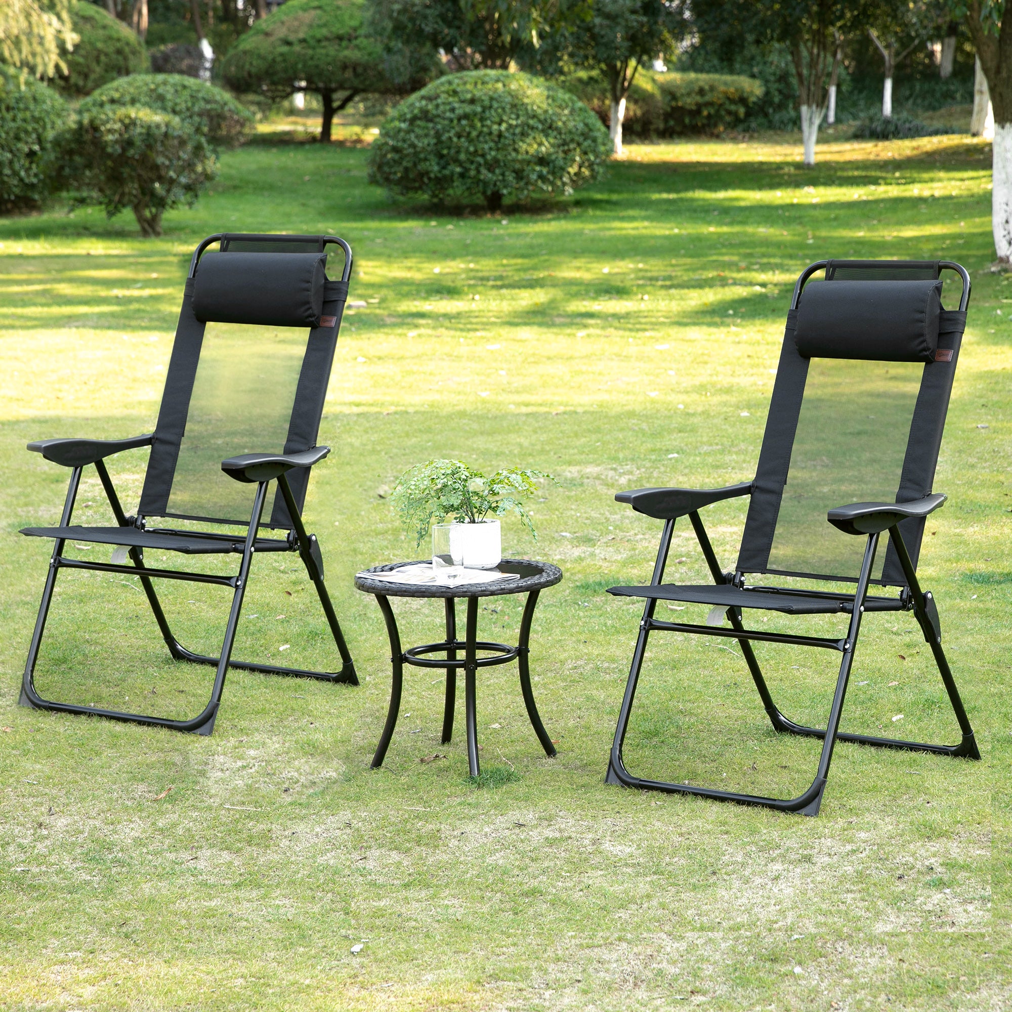 Set of 4 Camping Chairs, Outdoor Folding Lounge Chair Set with 5 Level Adjustable Backrest, Removable Headrest, Armrest for Camping, Backyard, Black Patio Chairs at Gallery Canada
