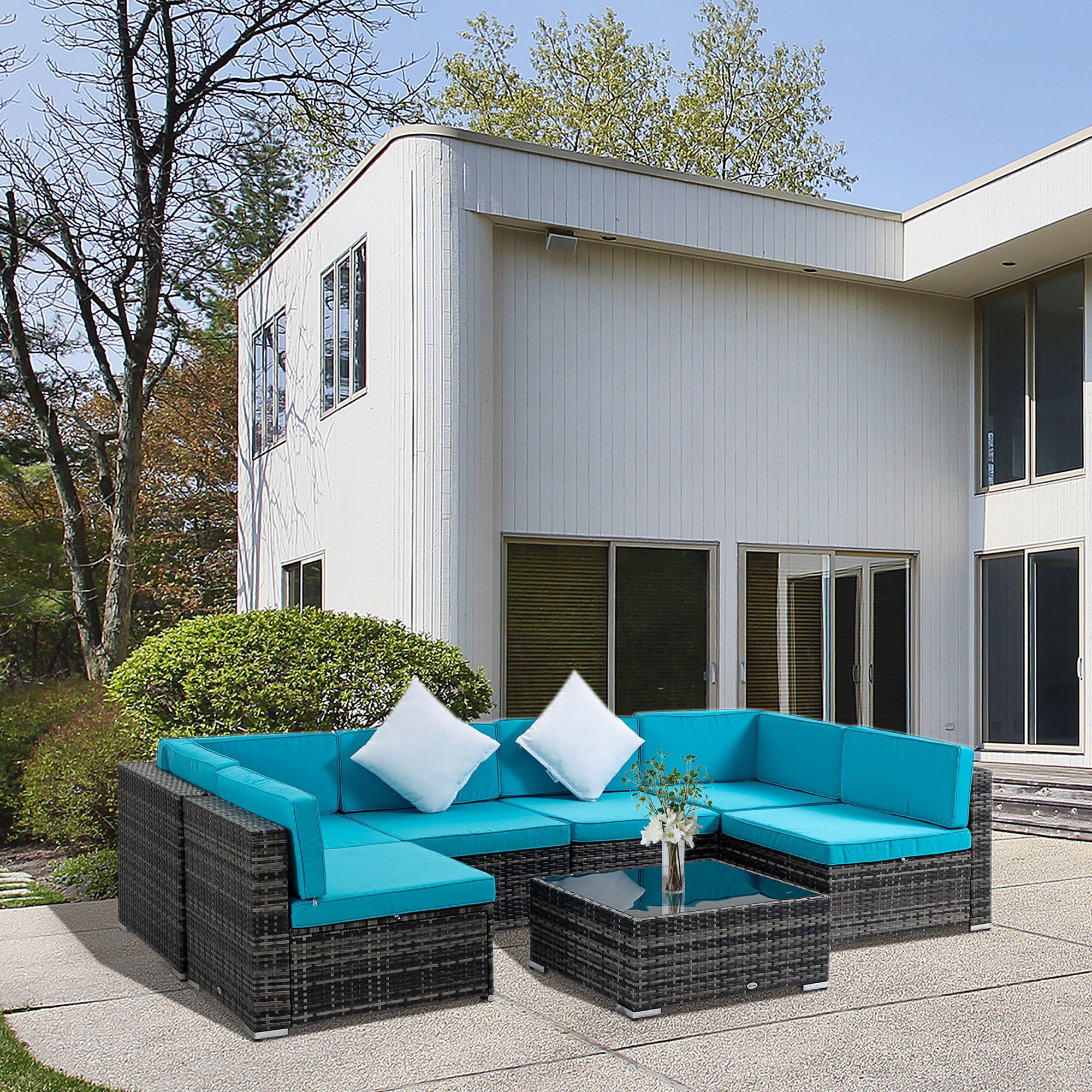 7 Pieces Outdoor Rattan Furniture Set, Patio Wicker Sectional Conversation Sofa Set w/ Cushions &; Coffee Table Patio Furniture Sets at Gallery Canada