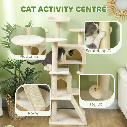 54" Cat Tree, Multi-Level Cat Tower with Scratching Posts, Cat Condos, Bed, Platforms, Ramp, Toy Ball, Beige Cat Towers   at Gallery Canada