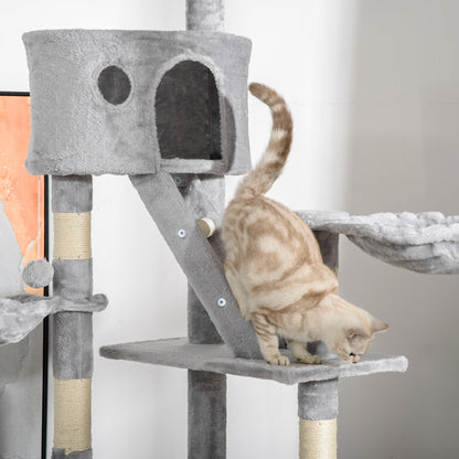 94"-102" Huge Cat Tree Ceiling High Cat Condo Scratching Post Activity Center Multi-Level Play House Light Grey Floor to Ceiling Cat Trees   at Gallery Canada